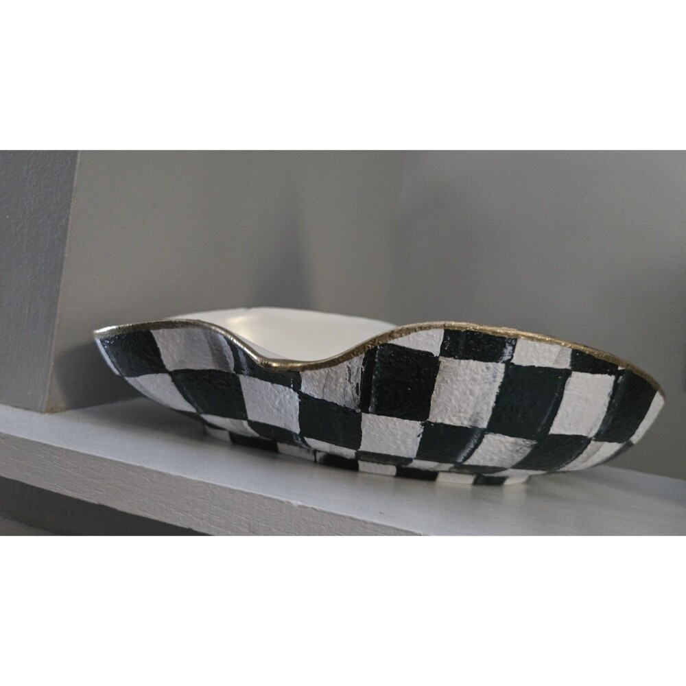 My Own B&W Whimsical Checkerboard Inspired Hand-Painted Abstract Bowl Dish